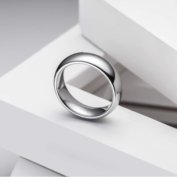 M9. King Will Men's 6mm High Polished Domed Tungsten Carbide Ring Silver Black - Picture 3 of 9